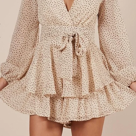 Showpo | On Rotation Playsuit Romper Dress with Tie Polka Dots Brown Australia - Picture 2 of 6